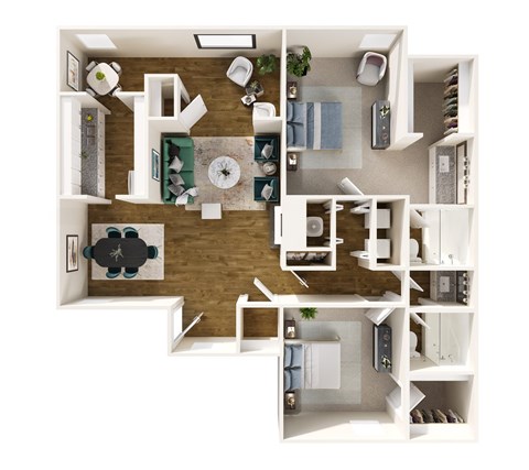 Floor plan for 2 beds, 2 baths, 1311 sqft
